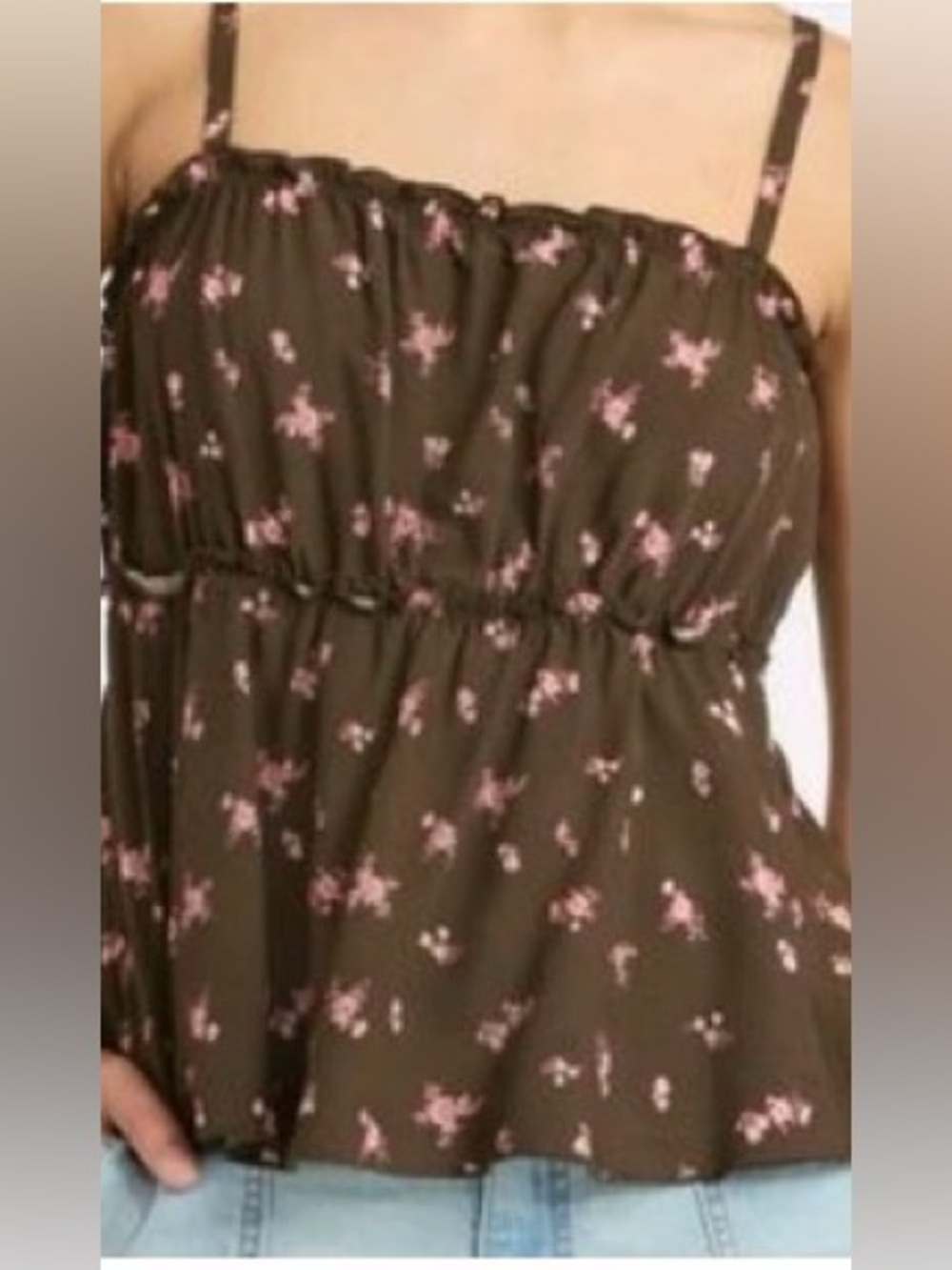 No Boundaries Woven Top Floral Cami in Brown & Pink Size Large NWT
